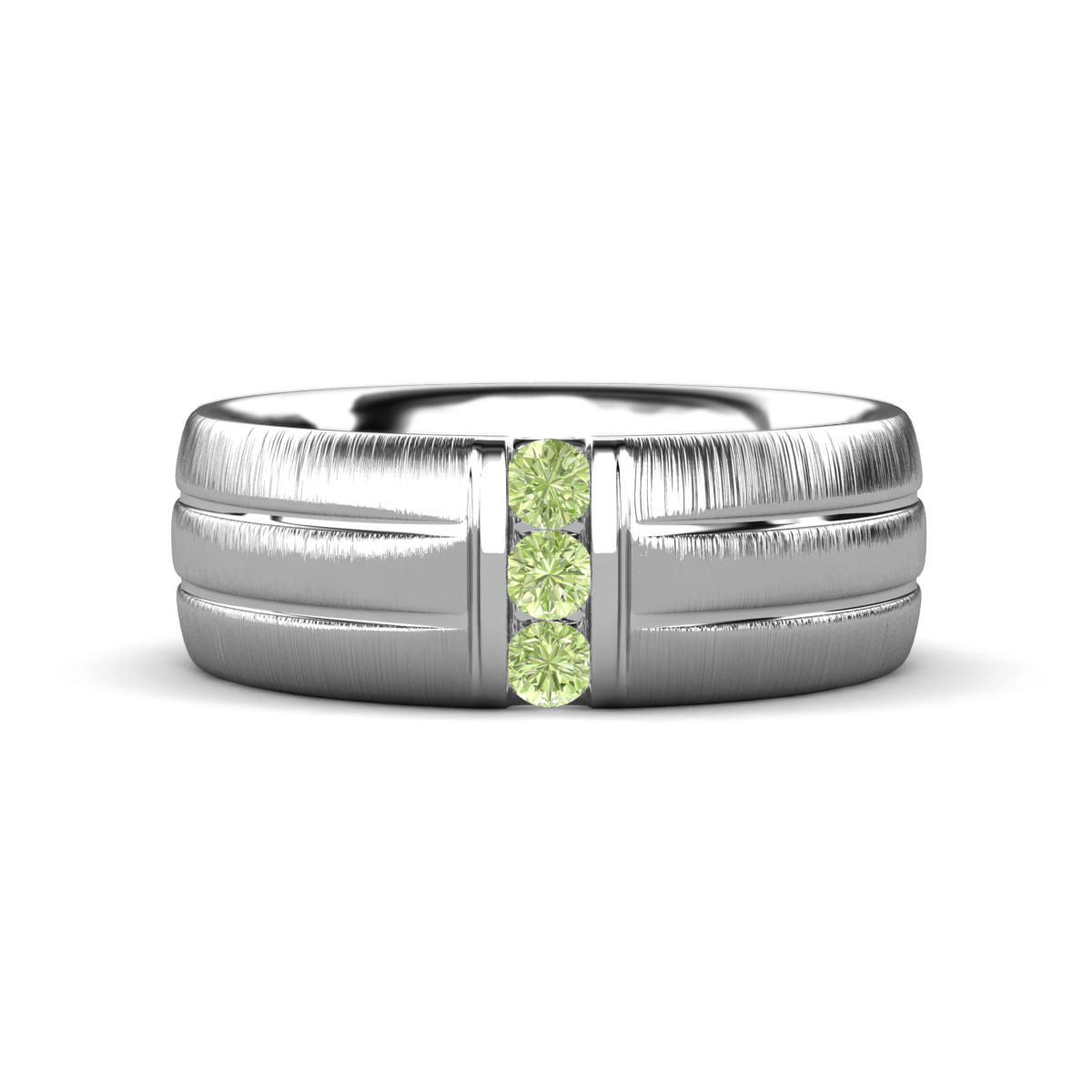 LeBron Round Peridot with Brushed and Polished Finish Three Stone Men's Wedding Band (8 mm) 